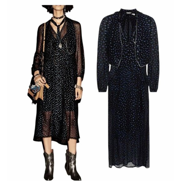 ⭐Coach Star Print Waistcoat Dress Black Blue Silk mid-length glittered Size 0⭐ - Picture 1 of 12
